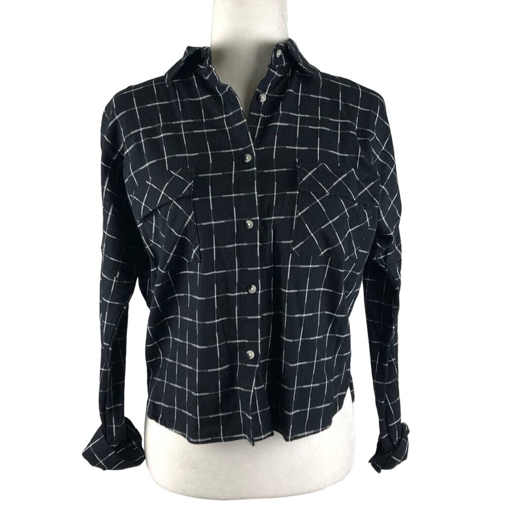LOVE, FIRE Black White Checked Plaid Flannel Top NWT Casual Neutral